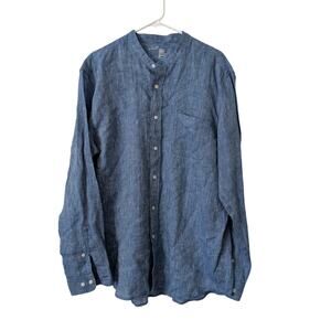 Muji Shirt Men's XL Long Sleeve Button Down Striped Blue 100% Linen Relaxed